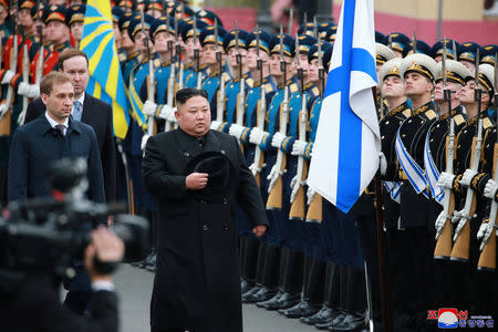 North Korean leader Kim Jong Un arrives in Vladivostok, Russia in this undated photo released on April 24, 2019 by North Korea's Central News Agency (KCNA). KCNA via REUTERS