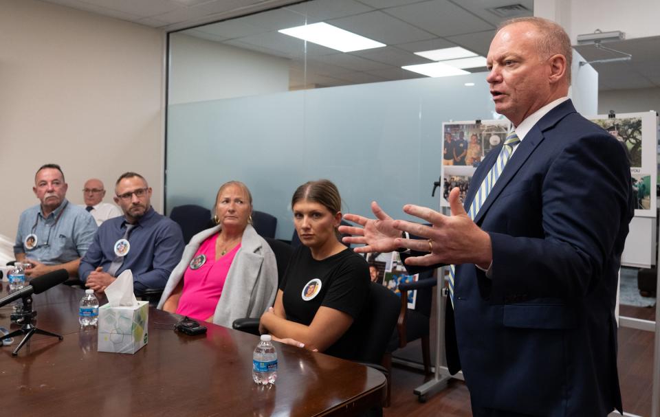 Doug O'Connell, the Kantor family's attorney, speaks at Tuesday's news conference.