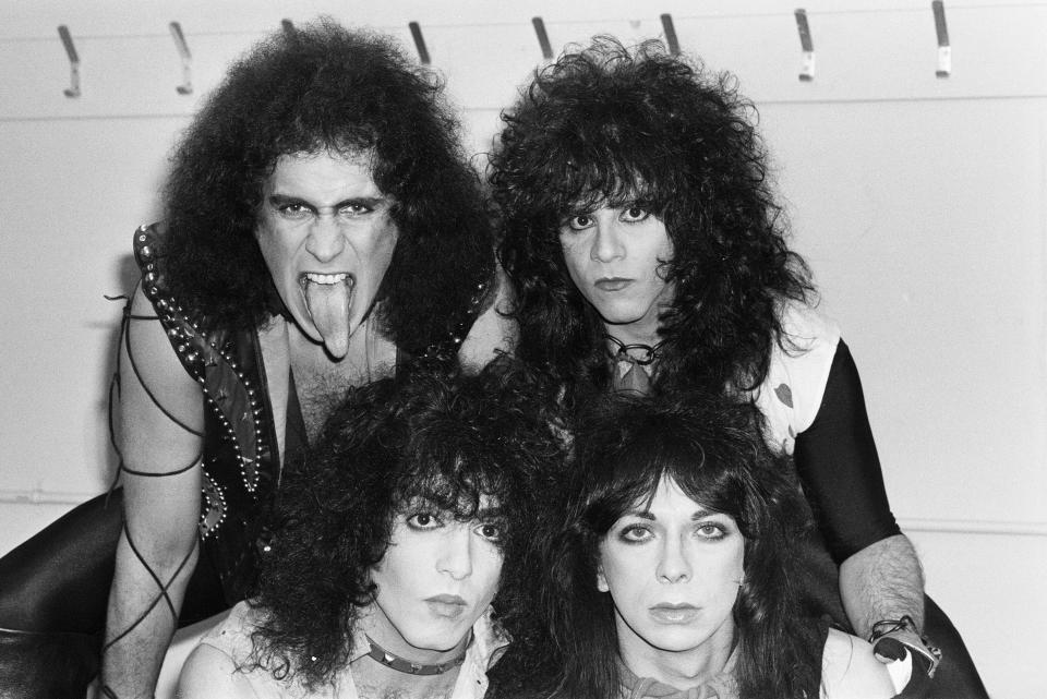 KISS, during break between numbers at their concert at London's Wembley Arena, in October 1983. (Mirrorpix/Getty Images)