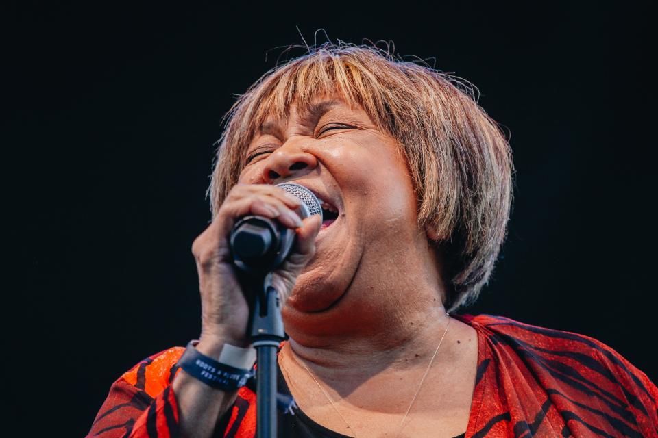 Mavis Staples performs on the MU Health Care Stage during the 2021 Roots N Blues festival at Stephens Lake Park in Columbia, Missouri.