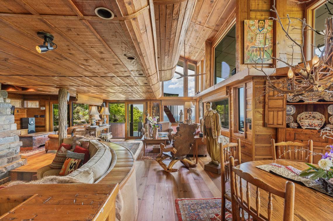 The dramatic interior of 1210 King Gap Road, Highlands, N.C.