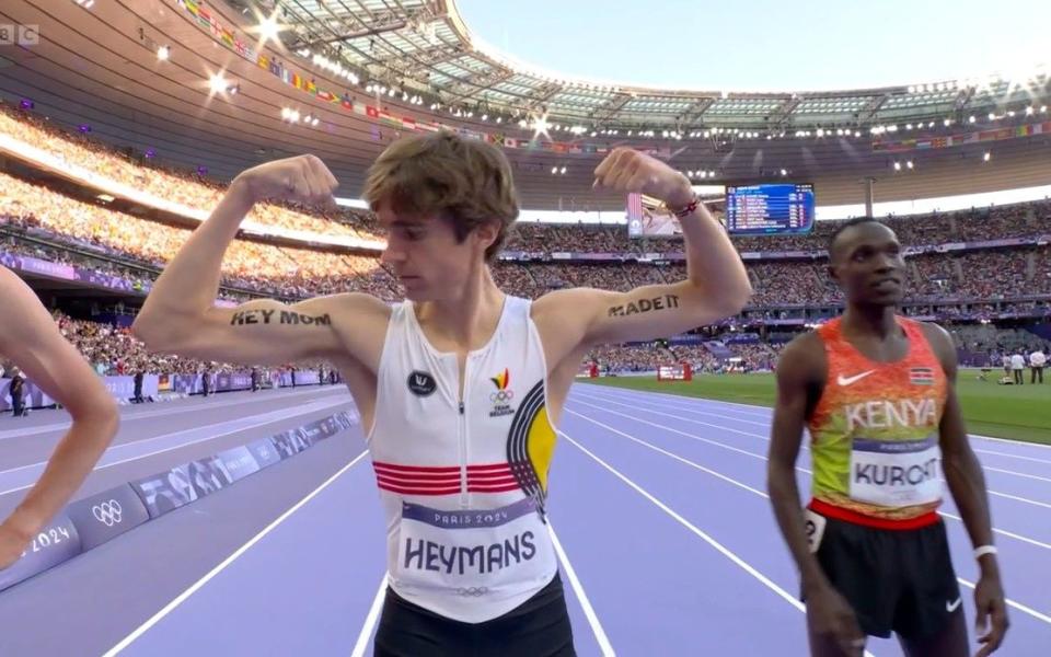 John Heymans, Belguim runner, sending message to his mum before the men's 5000m final