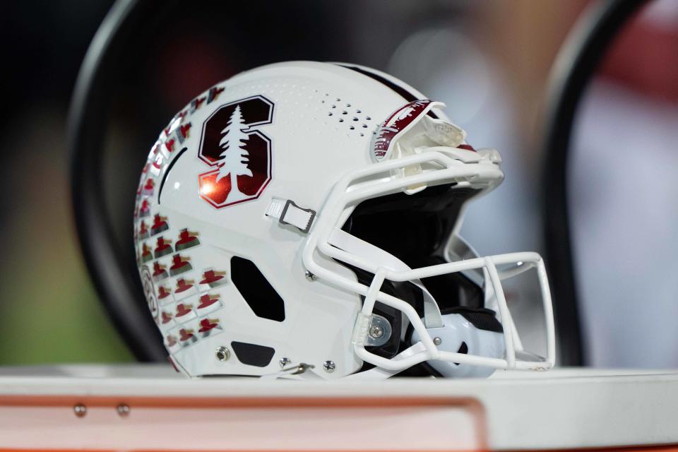 Nov. 20, 2021; Stanford, California; General view of the Stanford Cardinal helmet during the third quarter against the California Golden Bears at Stanford Stadium. Stan Szeto-USA TODAY Sports