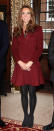 <p>The Duchess met law students in London in a burgundy jacket and skirt by Paule Ka. On her feet, she chose suede Episode heels. </p><p><i>[Photo: PA]</i></p>