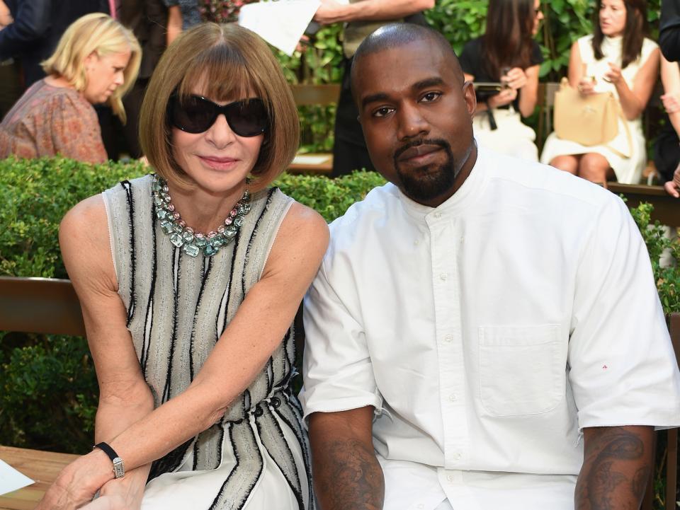 Anna Wintour and Kanye West attend the CFDA/Vogue Fashion Fund Show on October 20, 2015.