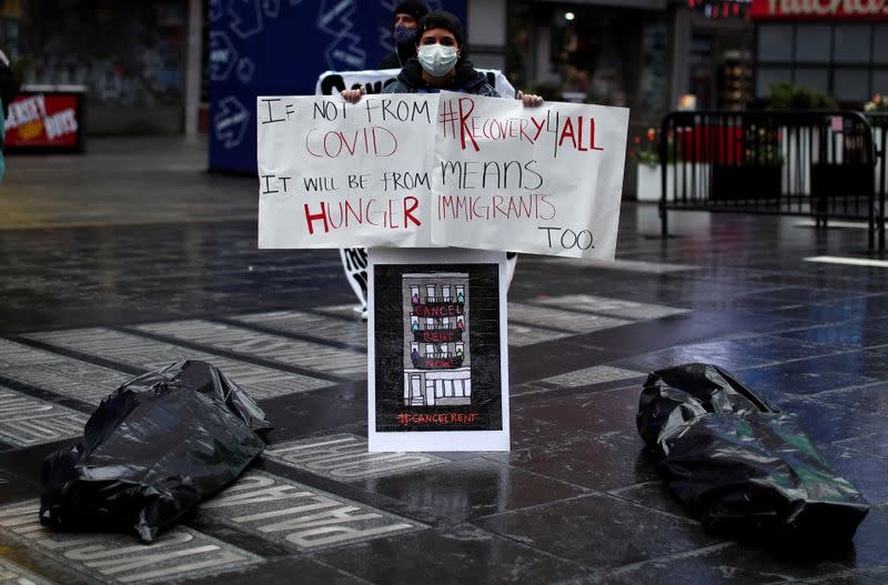 Demonstrators hold May Day protests in Manhattan during the outbreak of the coronavirus disease (COVID-19) in New York