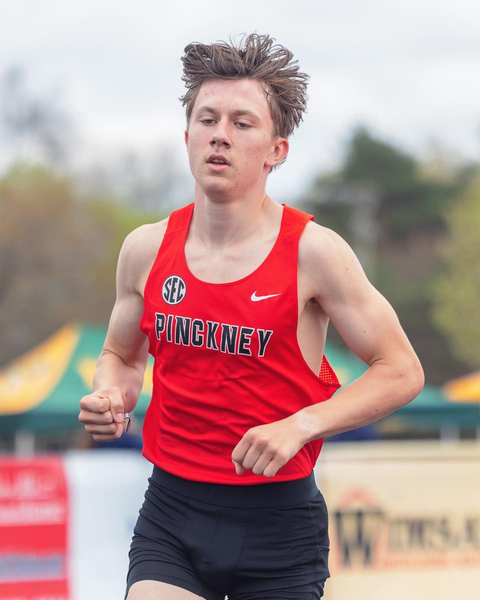 Pinckney senior Paul Moore became the third Livingston County runner to break nine minutes in the 3,200-meter run Friday in Shepherd.