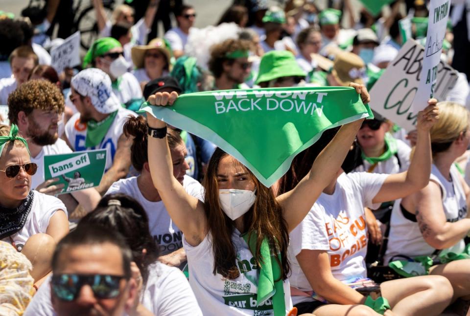 Abortions rights supporters demonstrate in Washington DC on 30 June. (REUTERS)