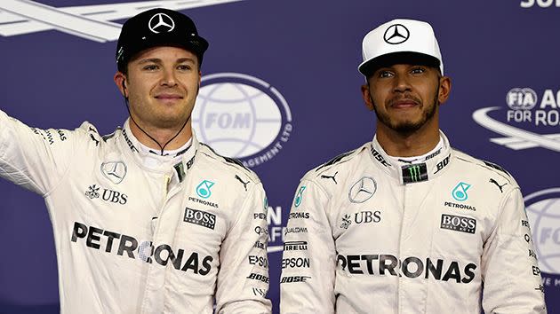 Rosberg and Hamilton. Image: Getty