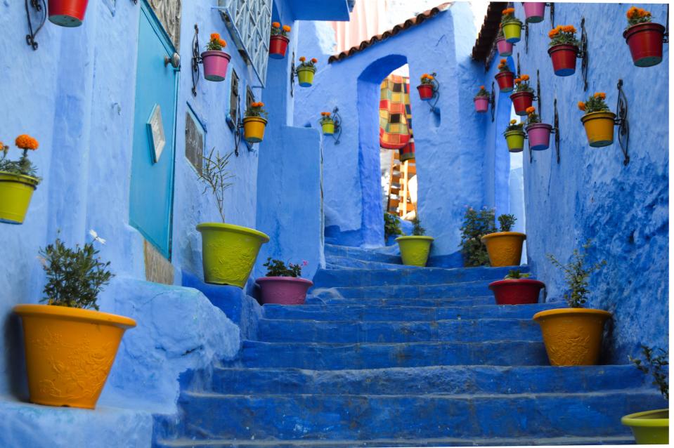 The streets of Chefchaouen, a small city in northwest Morocco, are famous for their different shades of blue. Founded in 1471, the city was once used as a fortress for exiles from Spain. Over the centuries, many Jews moved to Chefchaouen, bringing with them the ancient belief that using blue dye would remind people of God's power. For the most vivid experience, visitors should stroll down such streets as Al Hassan Onsar, Rue Outiwi, and the tight stairs leading up and down Rue Bin Souaki.