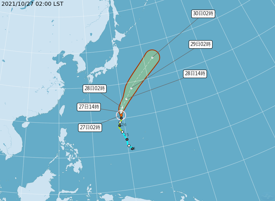 瑪瑙颱風路徑潛勢預報。   圖：中央氣象局/提供