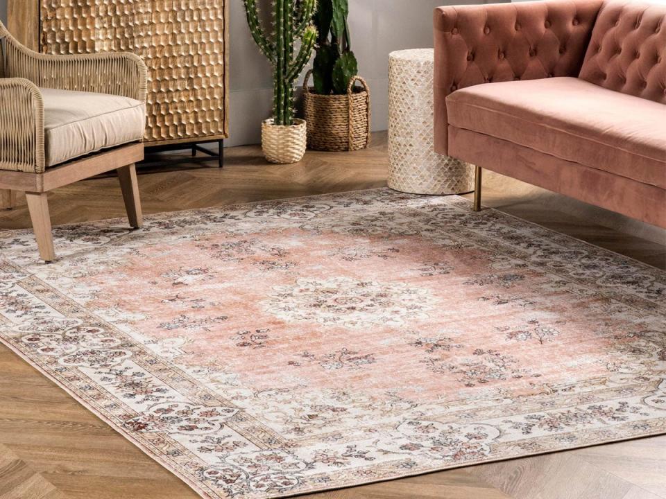 The Best Rug for Under Dining Table Option NuLoom Vintage Floral Peach Area Rug