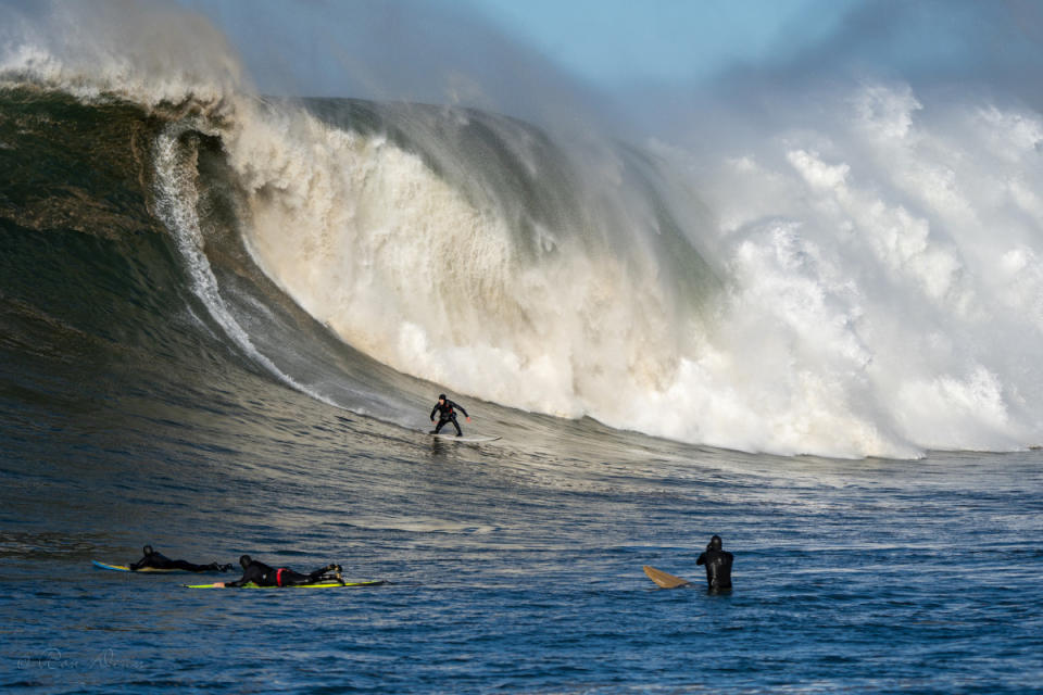 Over the years, Bromdog has garnered a solid reputation at Mavericks. Although he openly admits that the wave terrifies him, when the big ones arrive, he goes over the ledge.<p>Photo: Ron Dean/Over the Edge film</p>