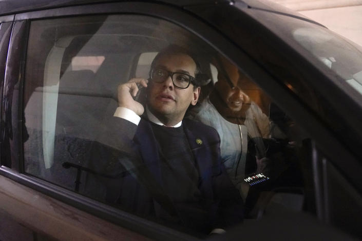 Rep. George Santos, R-N.Y., departs Capitol Hill in Washington, Wednesday, Jan. 11, 2023. (AP Photo/Patrick Semansky)