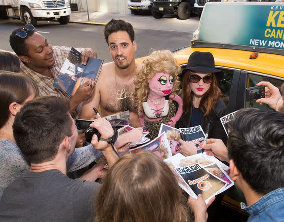 Joe posed with Lucy the puppet and actress Elizabeth Ann Berg from the Tony Award winning musical Avenue Q.