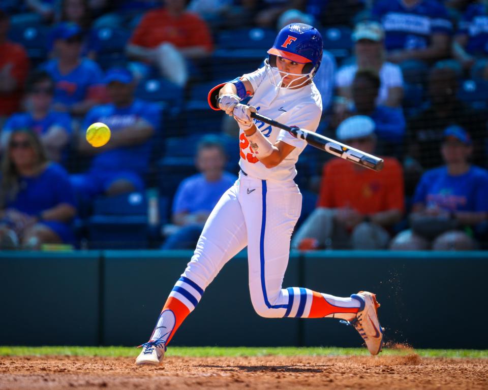 Florida batter Katie Kistler hits the ball against Coastal Carolina during the Bubly Invitational on March 6 in Gainesville.