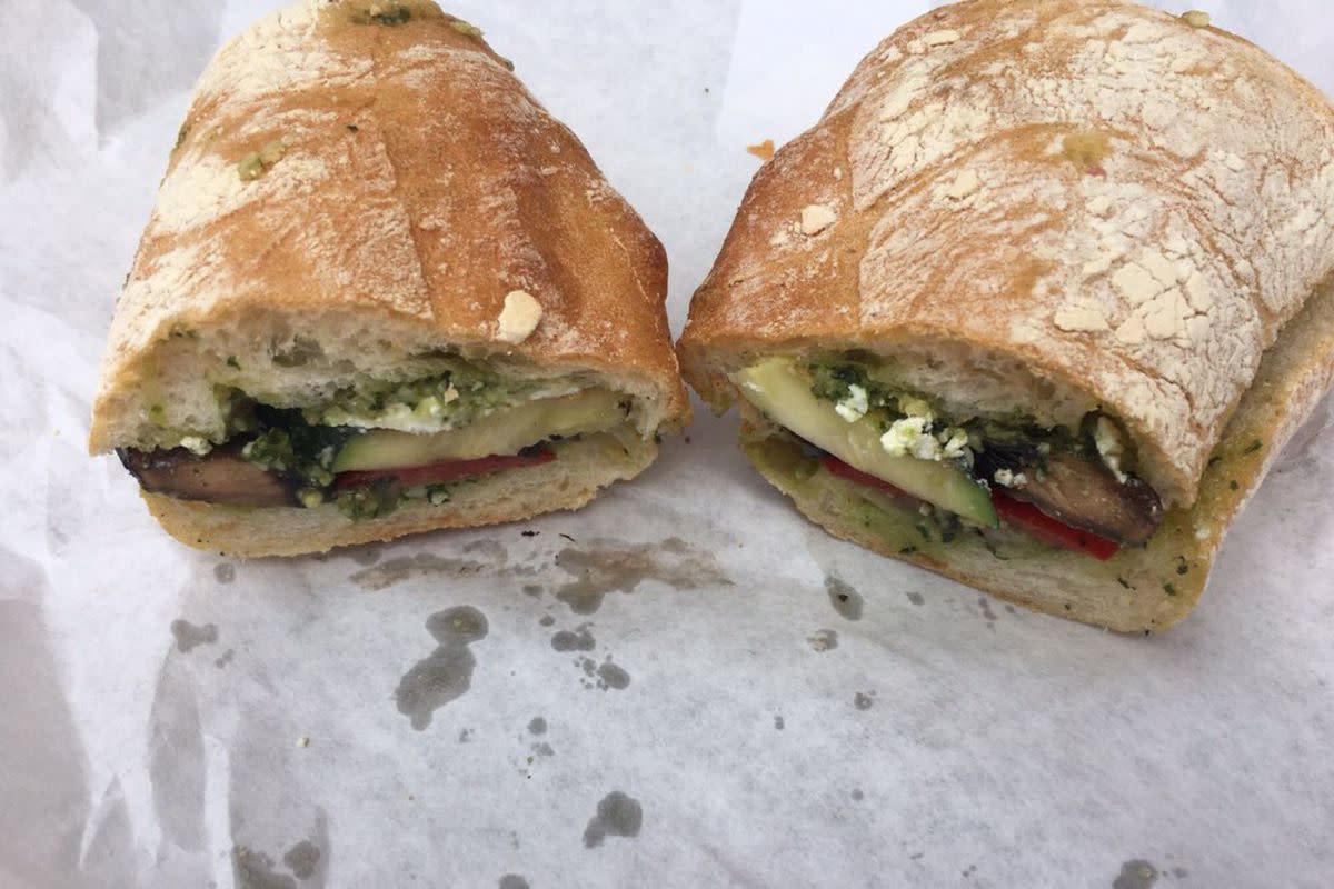 The Veggie Sandwich on white wrapping paper, Curtis Park Delicatessen, Denver