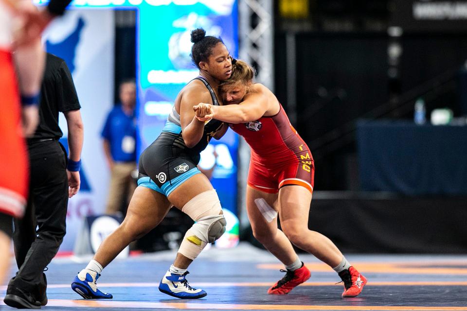 Yelena Makoyed, right, took second in USA Wrestling's world team trials process in 2022.