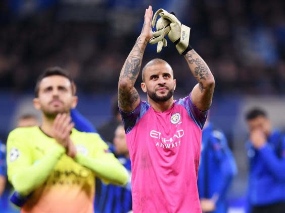 Kyle Walker applauds the Manchester City supporters at full-time (Getty)