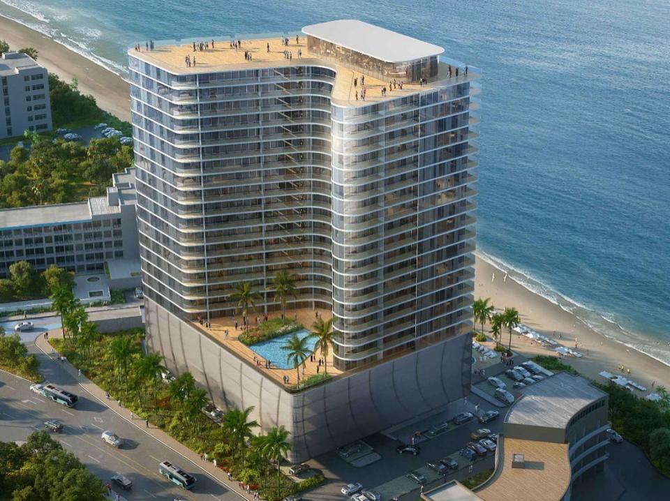 This is an architect's rendering of the developers' revised plan to build an oceanfront condo-hotel at 1201 S. Atlantic Ave. in Daytona Beach. The latest proposal calls for the building to be 25 stories and 274 rooms, a three-story and 30-room reduction from what was originally proposed.
