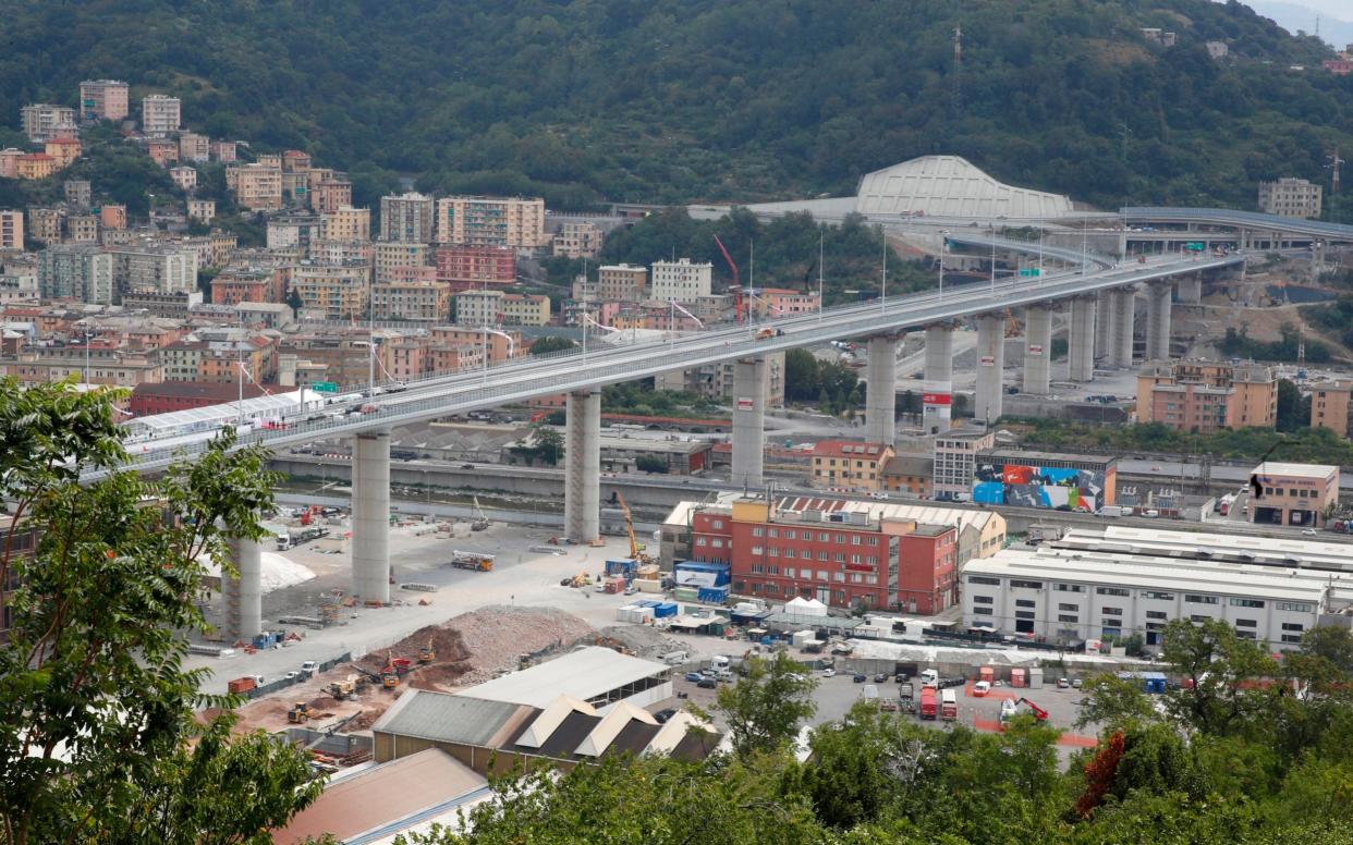 The newly-completed bridge in Genoa - AP