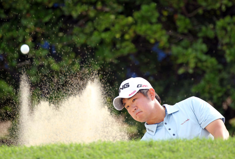 HONOLULU, HI - JANUARY 14: John Huh plays a shot prior to the third round of the Sony Open in Hawaii at Waialae Country Club on January 14, 2012 in Honolulu, Hawaii. (Photo by Sam Greenwood/Getty Images)