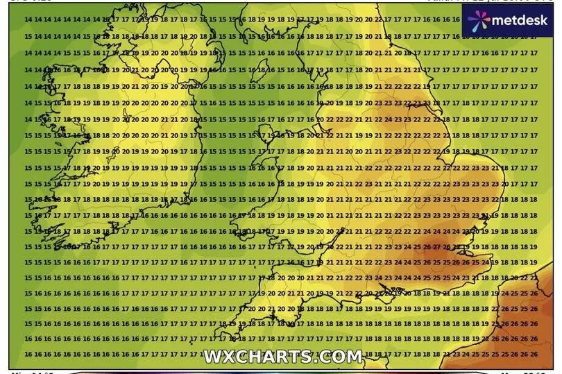 Pictured: WX Charts temperature map for Friday July 12