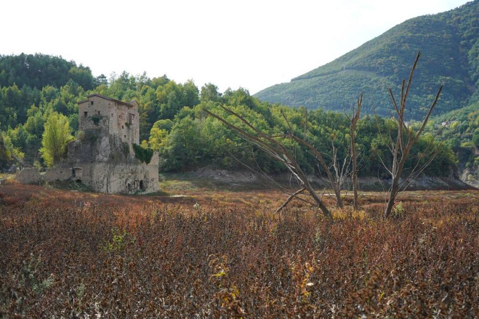 The monastery of Sant Salvador de la Vedella as seen from the ground in mid-February.