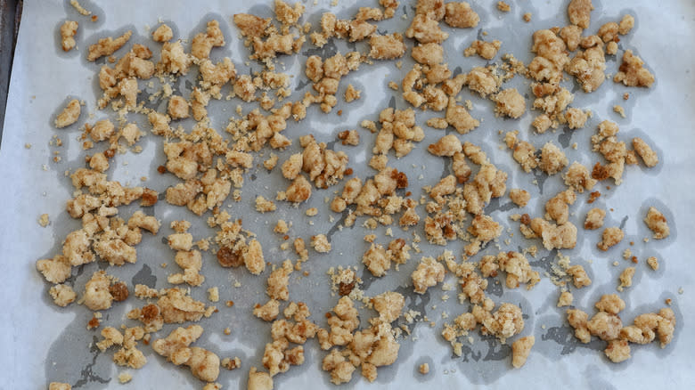 baked crumb topping on a baking sheet