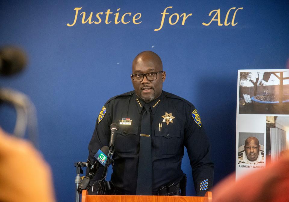 Tracy Police Chief Sekou Millington speaks during a news conference at the DA's office in downtown Stockton on Tuesday.