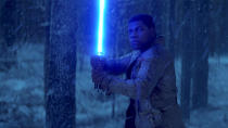 <p> <strong>The fight:</strong> After setting off a chain reaction that is ultimately destroying Starkiller base, Finn and Rey are fleeing back to the Falcon, when they're confronted by Kylo Ren. A desperate struggle in the forest kicks off, and Finn - who isn't even Force sensitive - has a go with a lightsaber. </p> <p> <strong>Killer move:</strong> Rey finally unlocks her Force potential and repels one of Ren's final attacks, leaving him staggered but before she can finish him off... a chasm appears between the pair, saving the moody Sith to fight another day. </p>