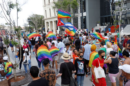 Cuban LGBT activists participate in an annual demonstration against homophobia and transphobia in Havana, Cuba May 11, 2019. REUTERS/Stringer