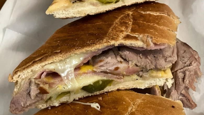 Cuban sandwich cut open