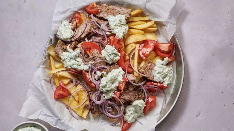 loaded gyro fries on table