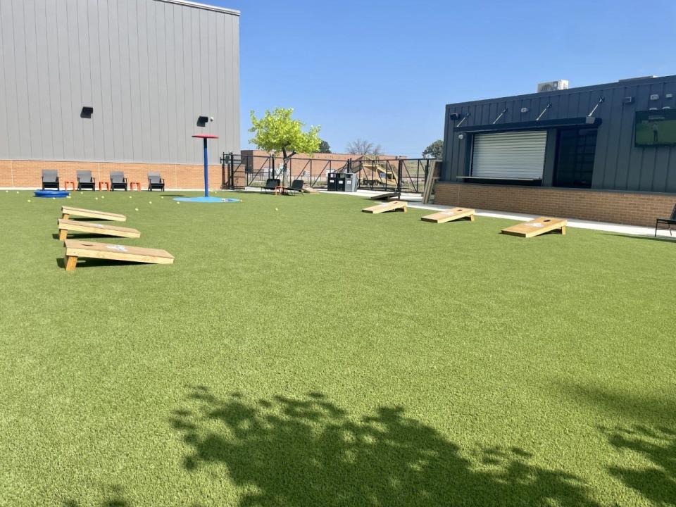 Paws & Pints, a membership-based dog retreat and human bar, is set to open by Aug. 22 in Des Moines. Synthetic turf specifically designed for dogs lines both the indoor and outdoor dog parks.