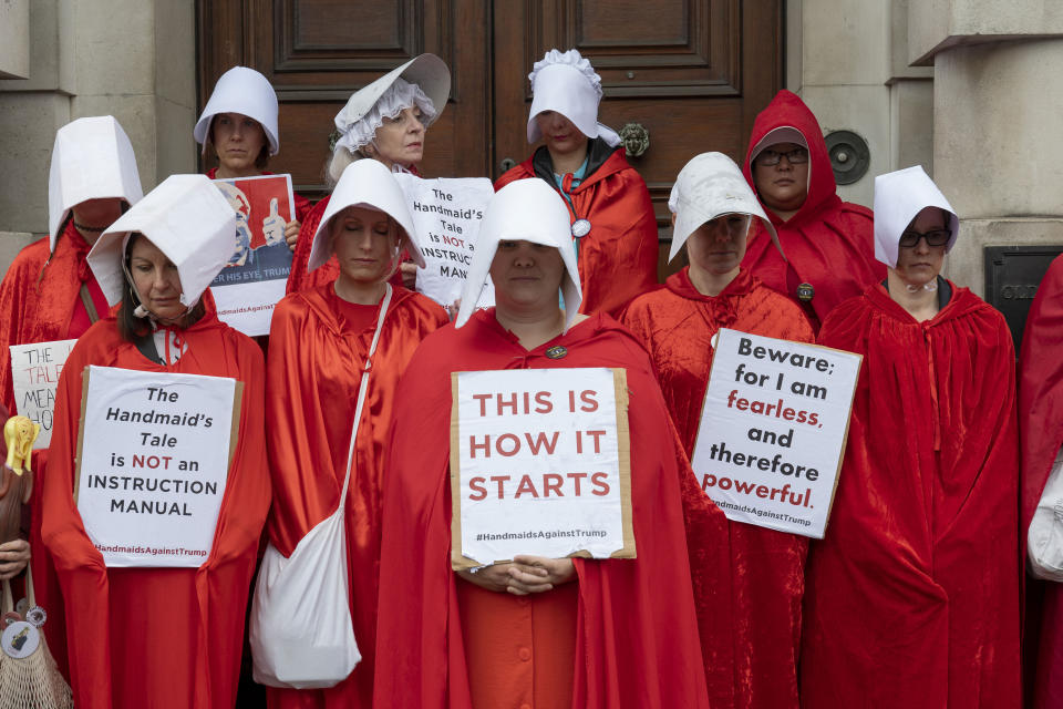 Women dressed as Handmaidens during a demonstration against U.S. President Donald Trump. (Photo: Sam Mellish / In Pictures via Getty Images)