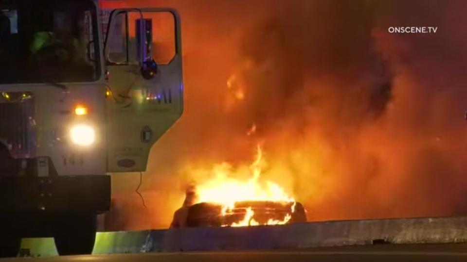 Dodge Charger Slams Into Fuel Tanker, Bursts Into Flames