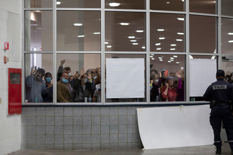 Trump supporters seek to disrupt the vote count at Detroit’s TCF Center on Nov. 4<span class="copyright">Elaine Cromie—Getty Images</span>