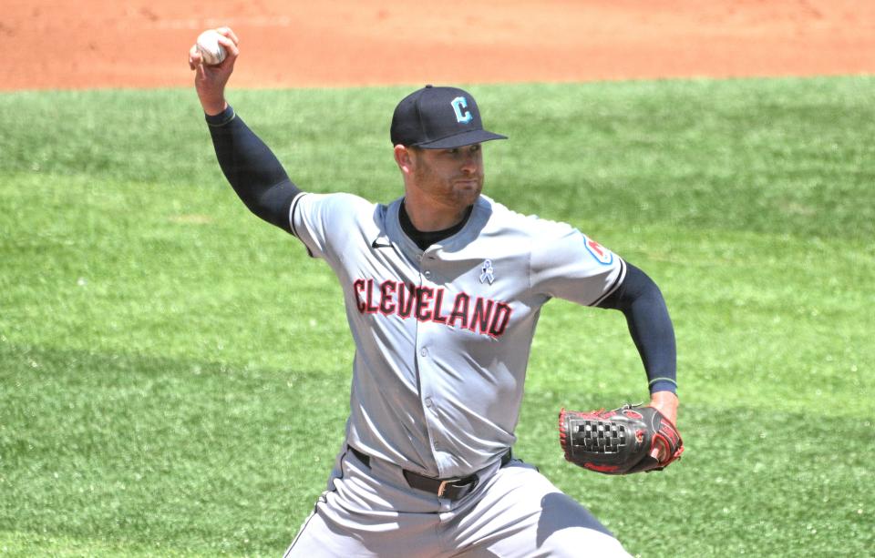 Cleveland Guardians starting pitcher Ben Lively (39) delivers a pitch against the Toronto Blue Jays on June 16 in Toronto.