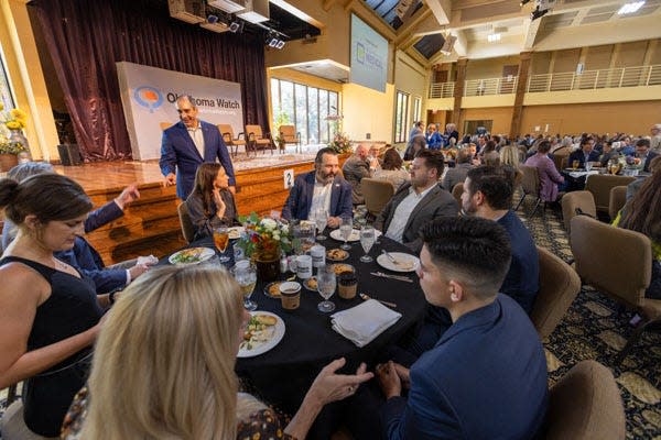 Former Oklahoma governors David Walters, Frank Keating, Brad Henry and Mary Fallin-Christensen spoke at a fundraising event for Oklahoma Watch, a nonprofit investigative journalism group.