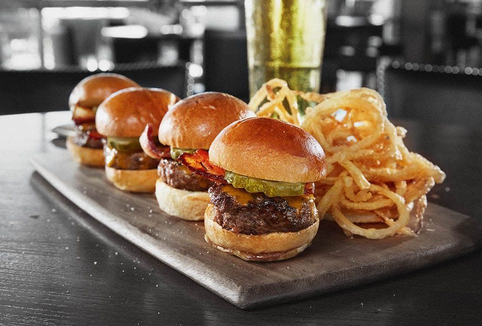 The bacon cheeseburger sliders from Bar Louie.