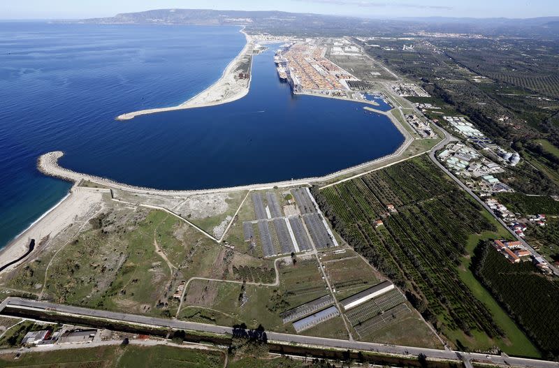 FILE PHOTO: Italy's biggest container port Gioia Tauro is seen from a helicopter in the southern Italian region of Calabria