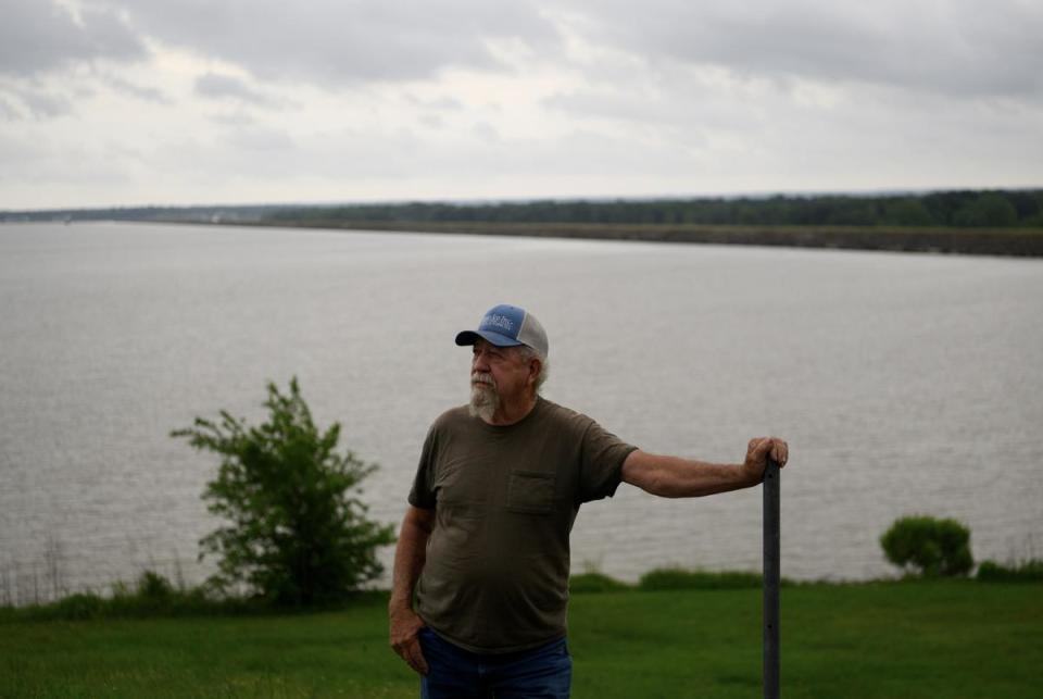 John Pruitt, whose home flooded, poses for a portrait at Browder’s Marina following significant rainstorms in an unincorporated area south of Lake Livingston in San Jacinto County on May 4, 2024.