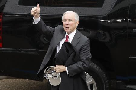 Senator Jeff Sessions (R-AL) reacts after the inauguration of President Donald Trump in Washington, January 20, 2017. REUTERS/Lucas Jackson