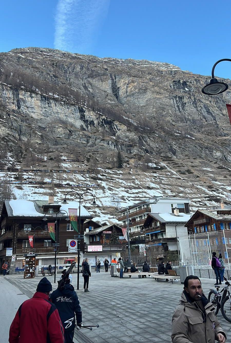 In Zermatt, heavy wind has blown away much of the snow off-piste