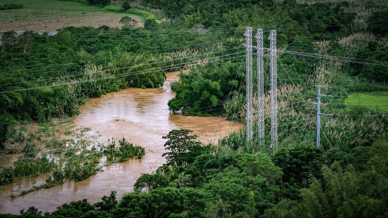 This aerial picture taken on September 20, 2022, shows a flooded area in Arecibo, Puerto Rico,