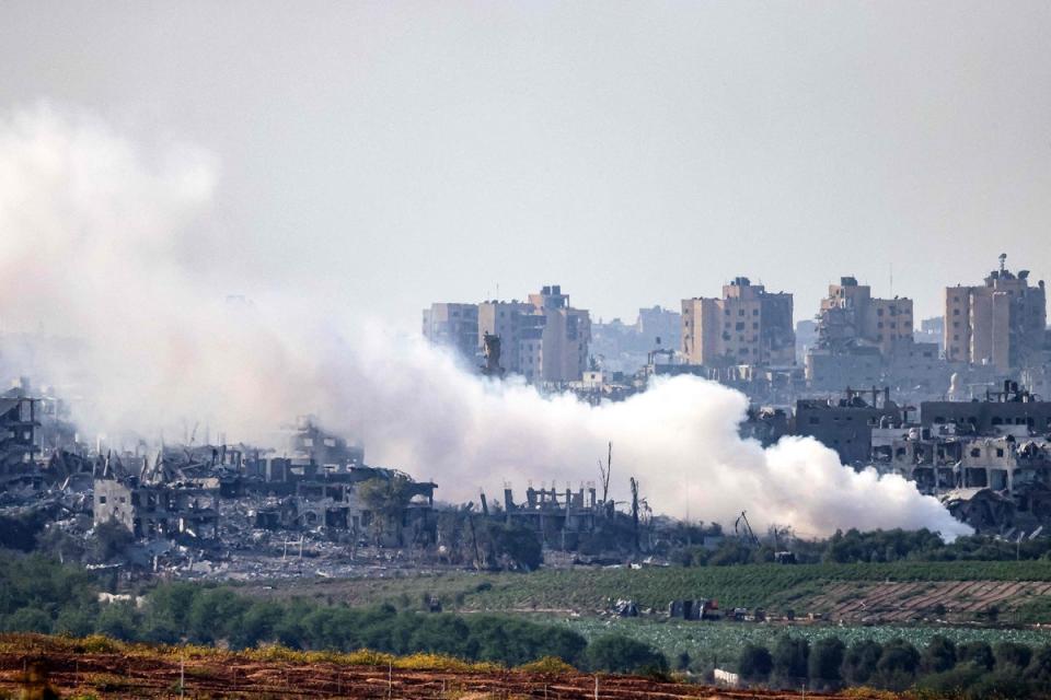 Smoke plumes billow after Israeli bombardment of Gaza (AFP)
