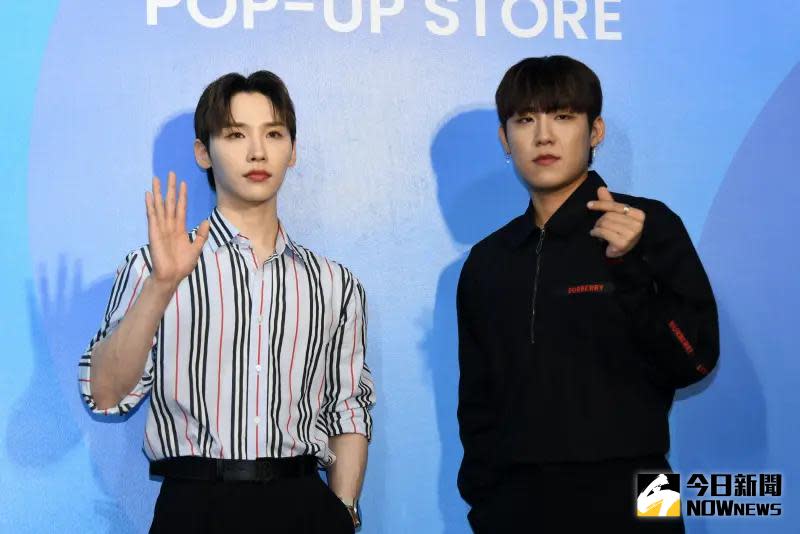 ▲▼AB6IX田雄、朴佑鎮來台出席「阜山聚落CAST POP-UP STORE 快閃店」開幕活動。（圖／記者林調遜攝）