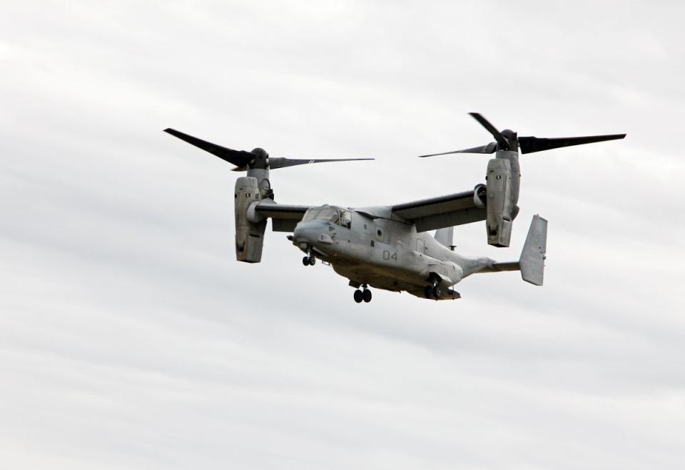 The Osprey, a hybrid airplane and helicopter, flew in the wars in Iraq and Afghanistan but has been criticised by some as unsafe. (Getty Images)