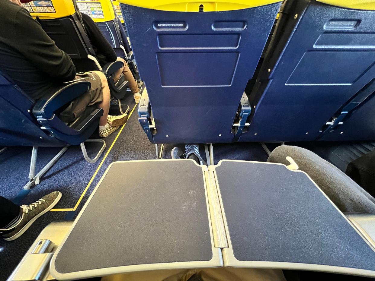 The tray table on a Ryanair Boeing 737-800 exit row seat